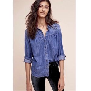 Anthropologie Holding Horses Chambray Long Sleeve Embroidered Birds at Sunset